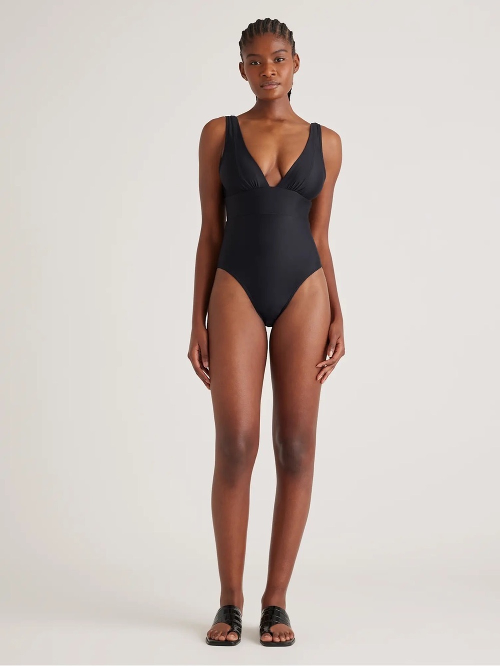 Quince Italian Plunge Ribbed One-Piece Swimsuit